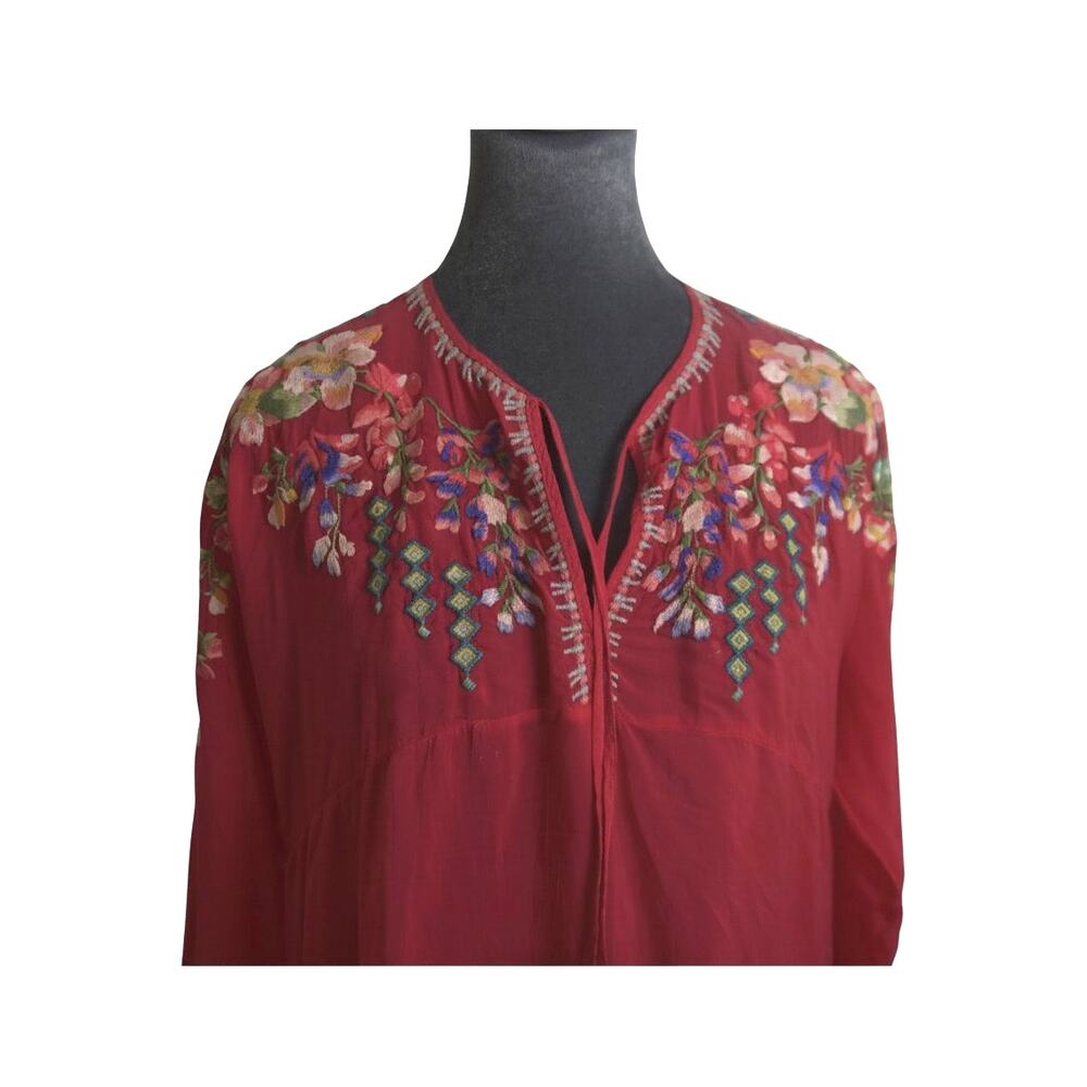 Johnny Was Berry Pink Embroidered Tunic Top Petite Small PS Boho Floral Rayon - Picture 12 of 16